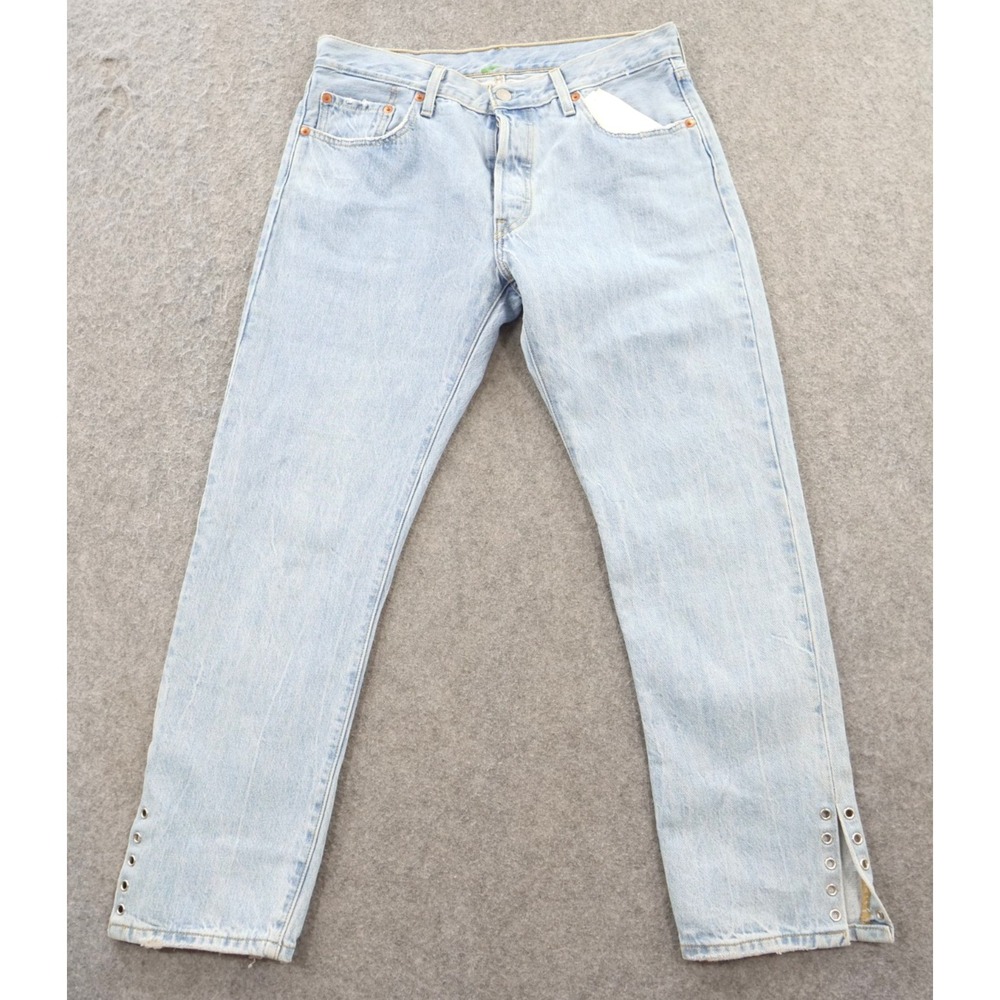 Levis Jeans Womens 29 501 Blue Crop Light Wash Mid Rise Split Hem New